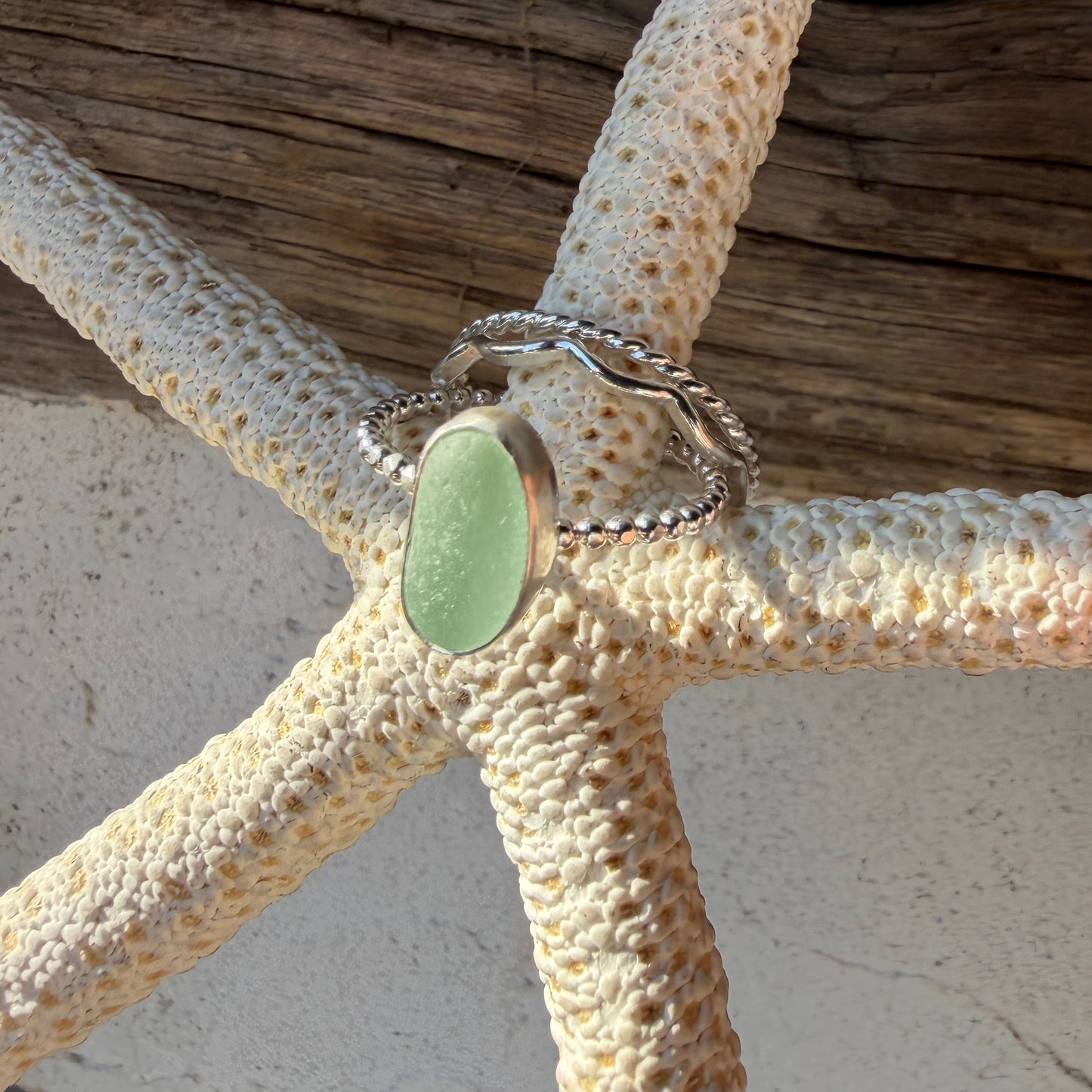 Sea Foam Green Sea Glass Stacking Rings - Size 12