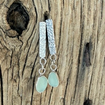 Sea Foam Green Sea Glass Dangle Bar Earrings