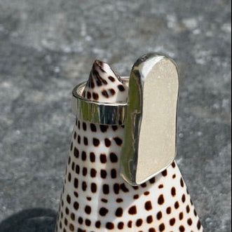 Frosty White Sea Glass Statement Ring - Size 10.25
