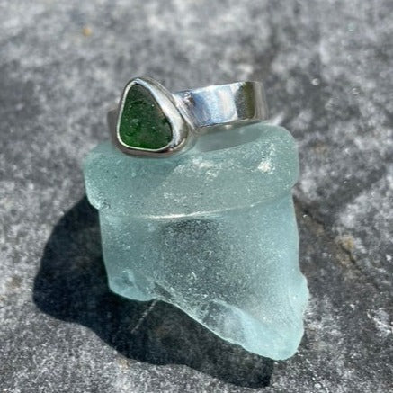 Green Sea Glass Ring - Size 8