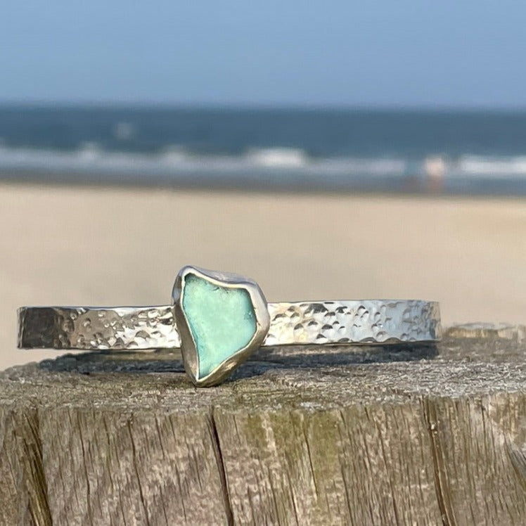 Light Aquamarine Sea Glass Cuff Bracelet