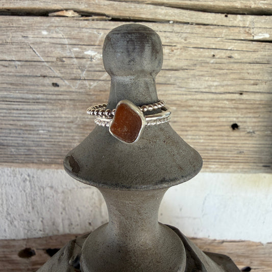 Amber Sea Glass Stackinf Rings - Size 9.75