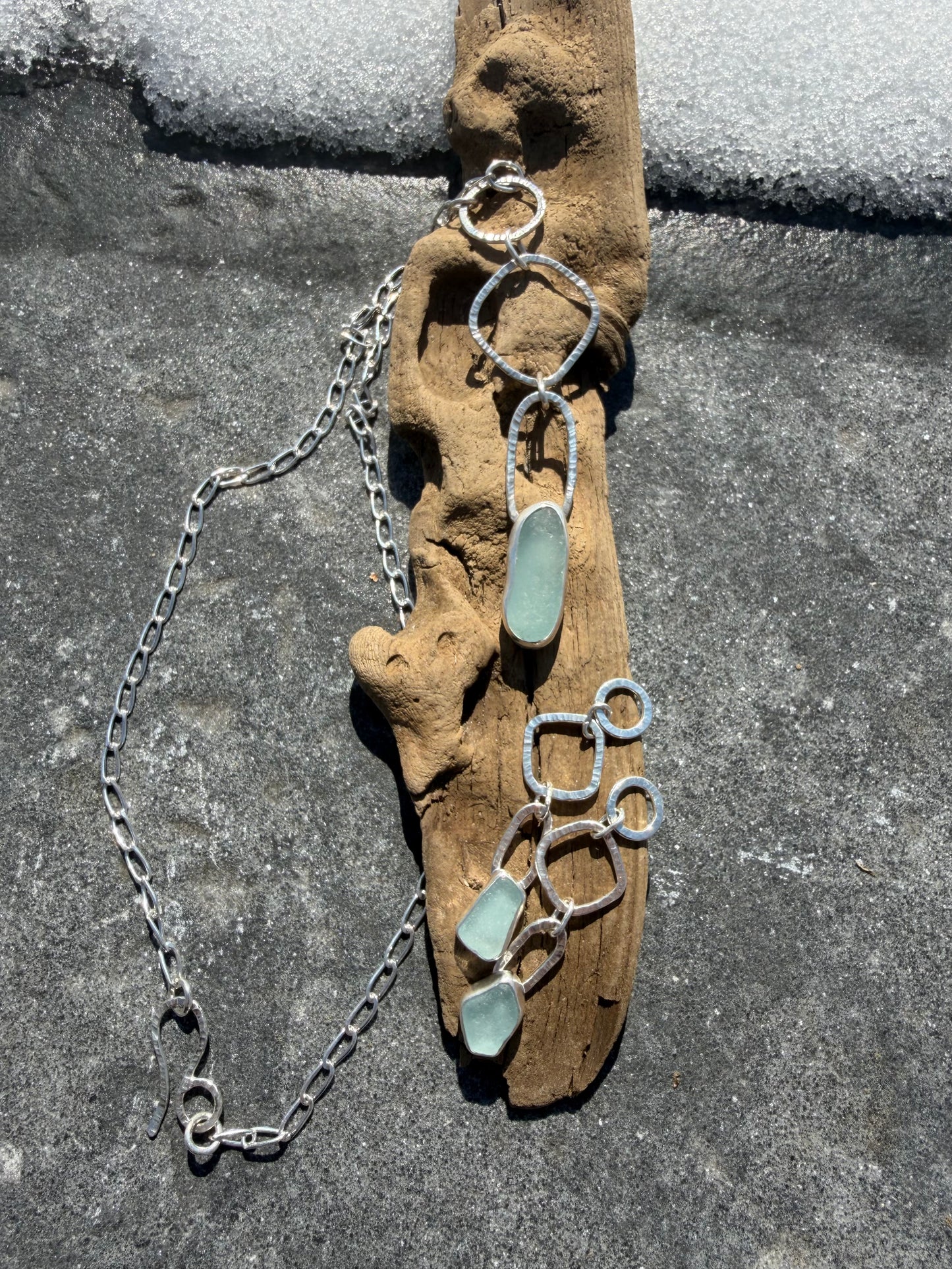 Sea Foam Blue Sea Glass Necklace and Earring Set