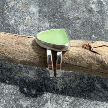 Yellow UV Sea Glass Double Banded Ring - Size 8.5