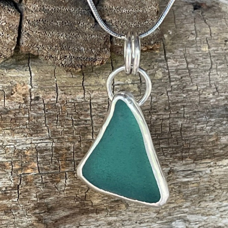 Deep Teal Blue Sea Glass Pendant