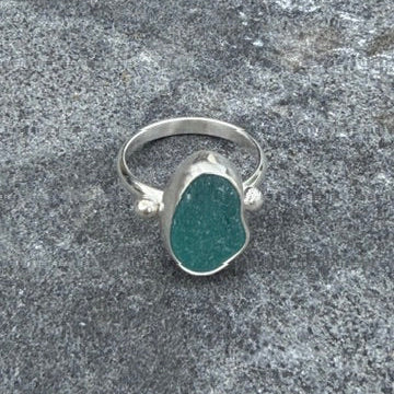 Teal Blue Sea Glass Ring - Size 8.25