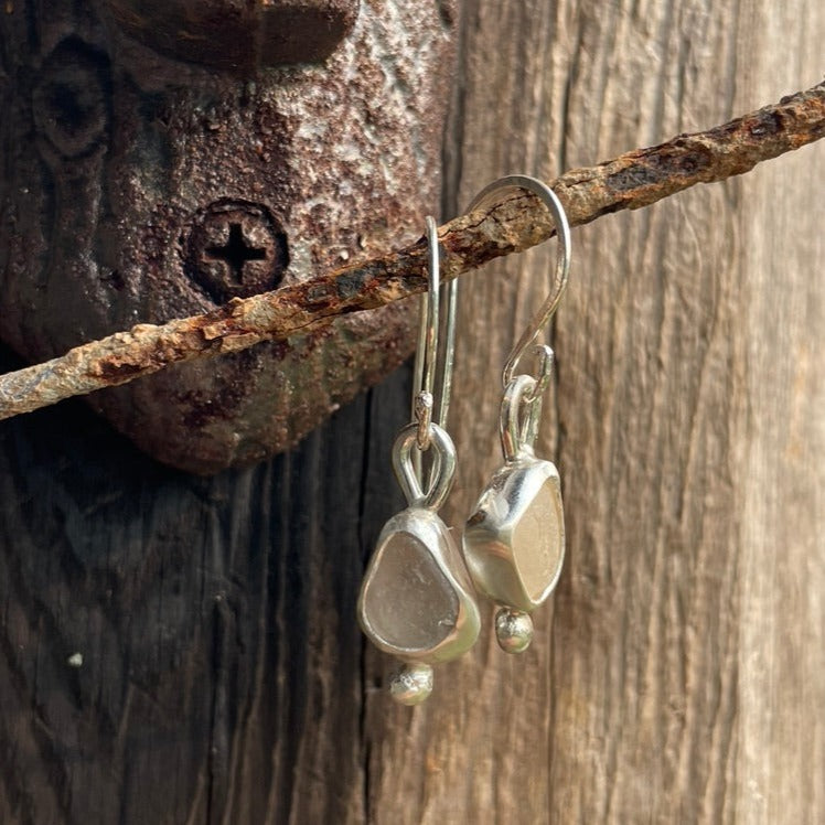 White Sea Glass Earrings