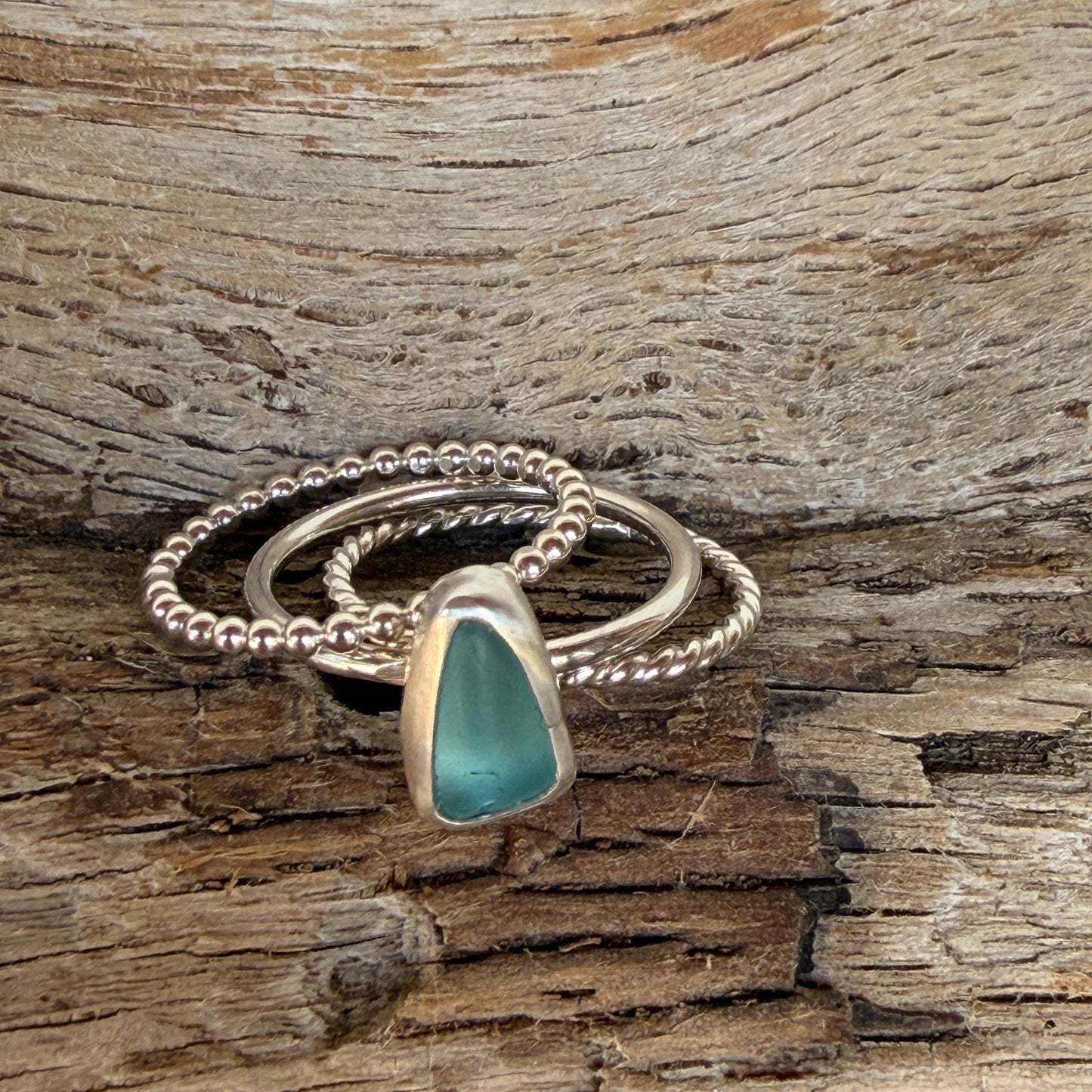 Light Aquamarine Sea Glass Stacking Rings - Size 9