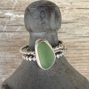 UV Green Sea Glass Stacking Rings - Size 8.25