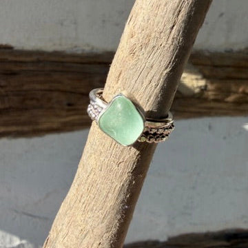 Sea Foam Green Sea Glass Stacking Rings - Size 5.5