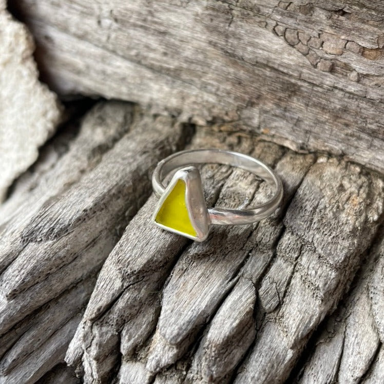 Bright Yellow Sea Glass Ring - size 7.25