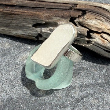 Frosty White Sea Glass Statement Ring - Size 10.25