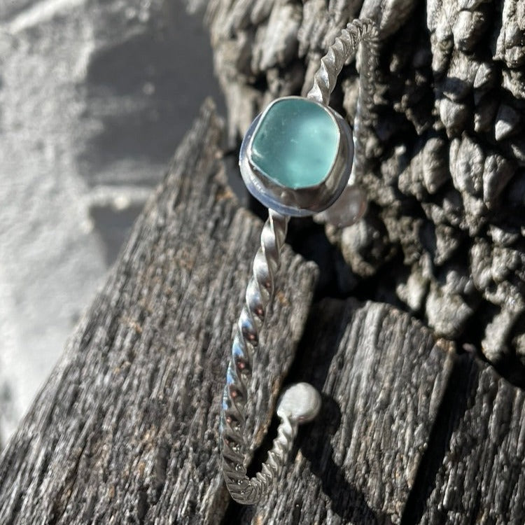 Light Aquamarine Twisted Sea Glass Cuff Bracelet