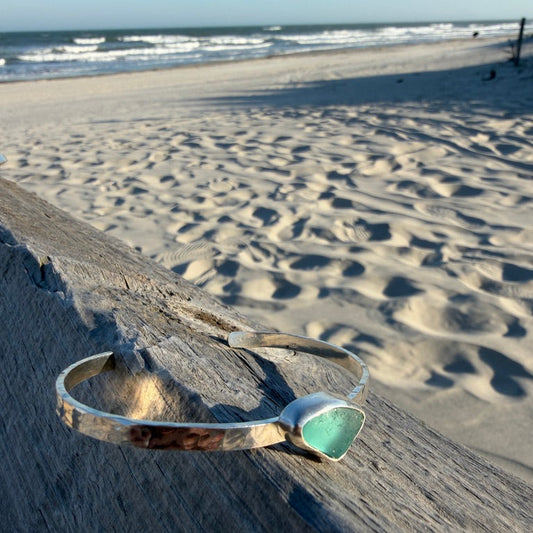 Teal Blue Sea Glass Cuff Bracelet