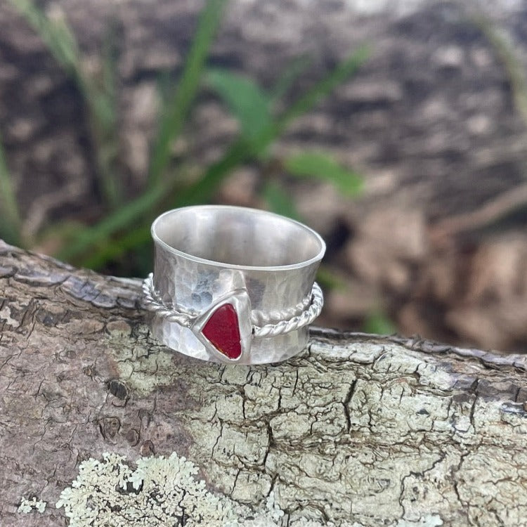 Red Sea Glass Spinner Ring - size 8.25