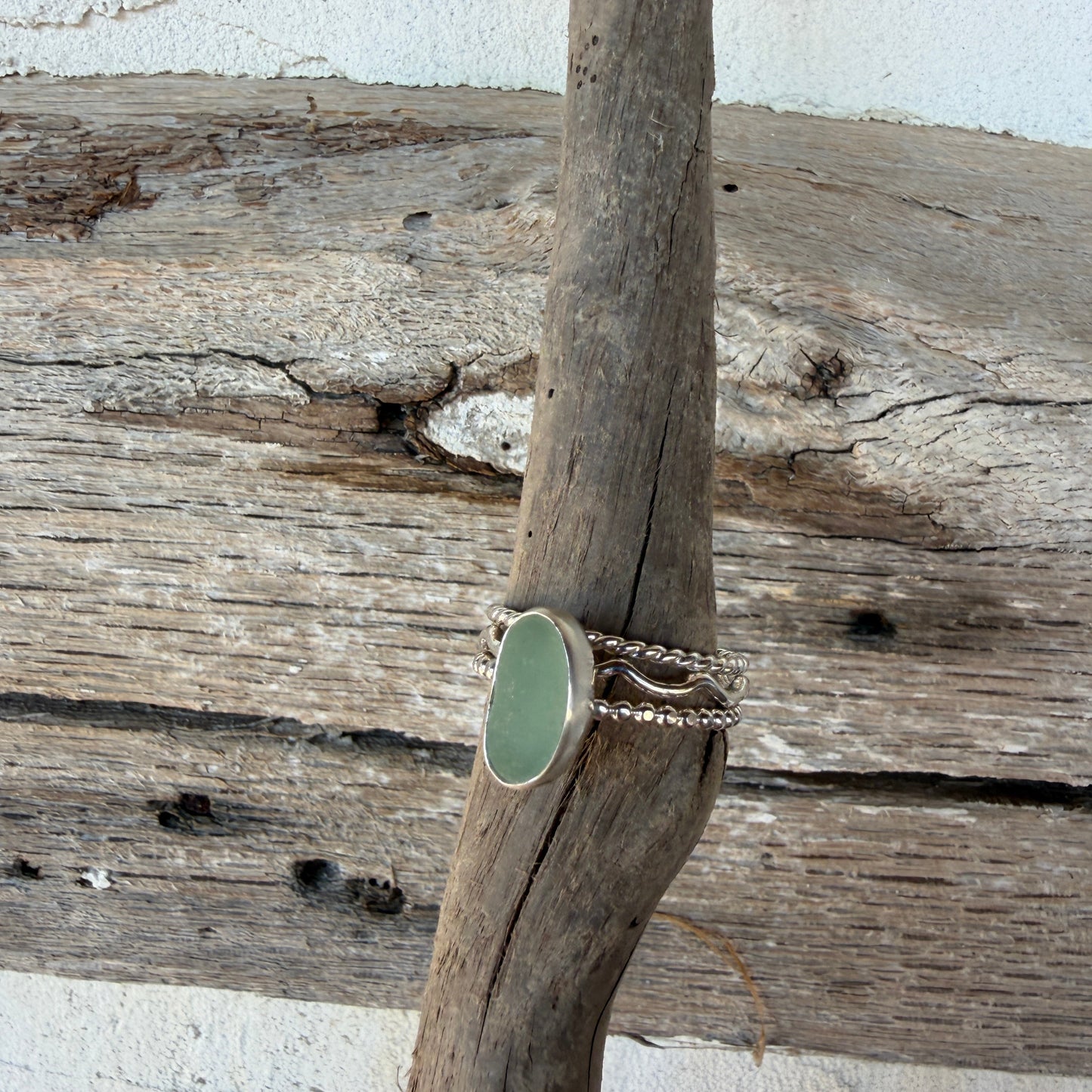 Sea Foam Green Sea Glass Stacking Rings - Size 12