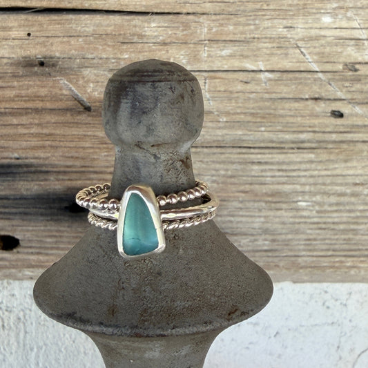 Light Aquamarine Sea Glass Stacking Rings - Size 9