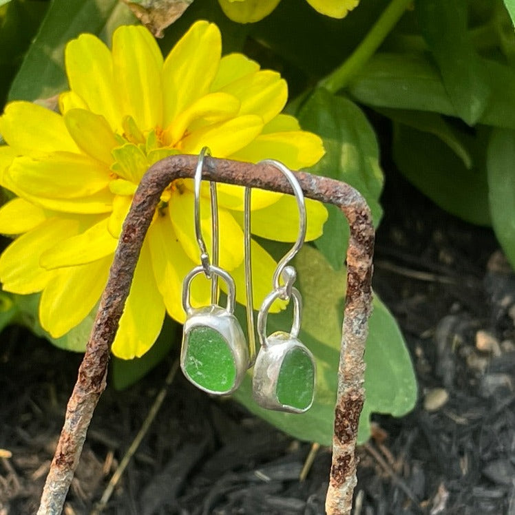 Emerald Green Sea Glass Earrings