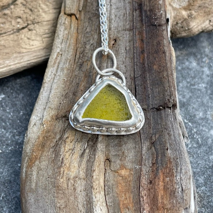 Olive Yellow Sea Glass Pendant