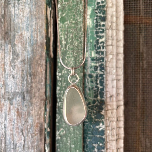 Frosty White Sea Glass Wave Pendant