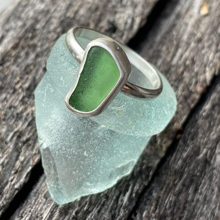 Sea Green Sea Glass Ring - size 9.75