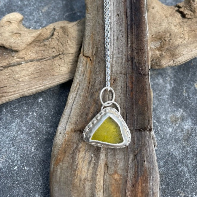 Olive Yellow Sea Glass Pendant