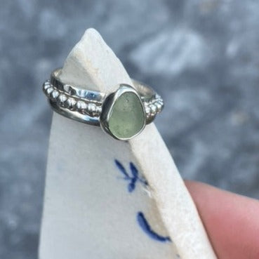 Sea Foam Green Sea Glass Stacking Rings - Size 9