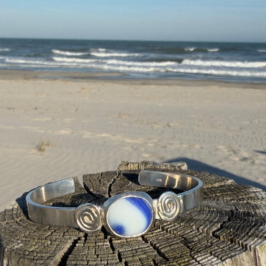 White & Blue Swirl Marble Cuff Bracelet