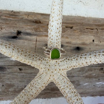 Lime Green Sea Glass Stacking Rings - Size 5