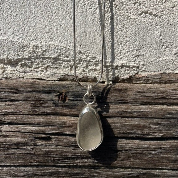 Frosty White Sea Glass Wave Pendant