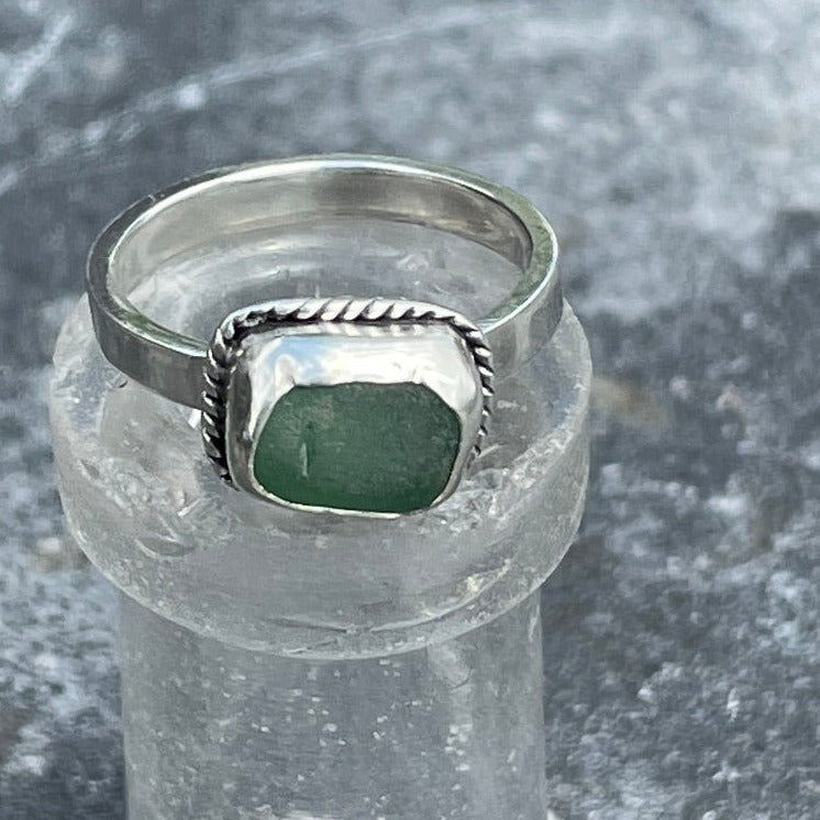 Teal Green Sea Glass Ring - Size 7.25