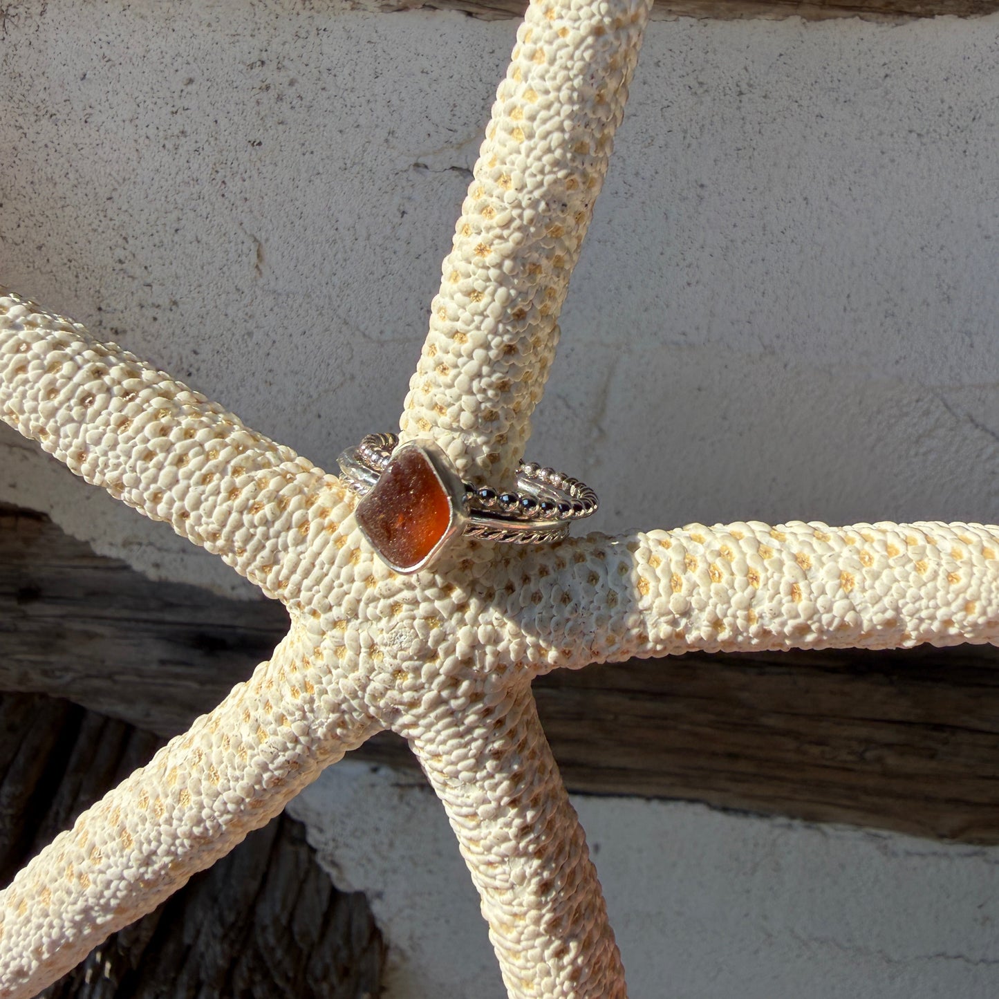 Amber Sea Glass Stackinf Rings - Size 9.75