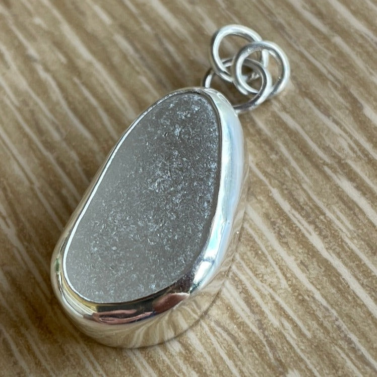 Frosty White Sea Glass Wave Pendant