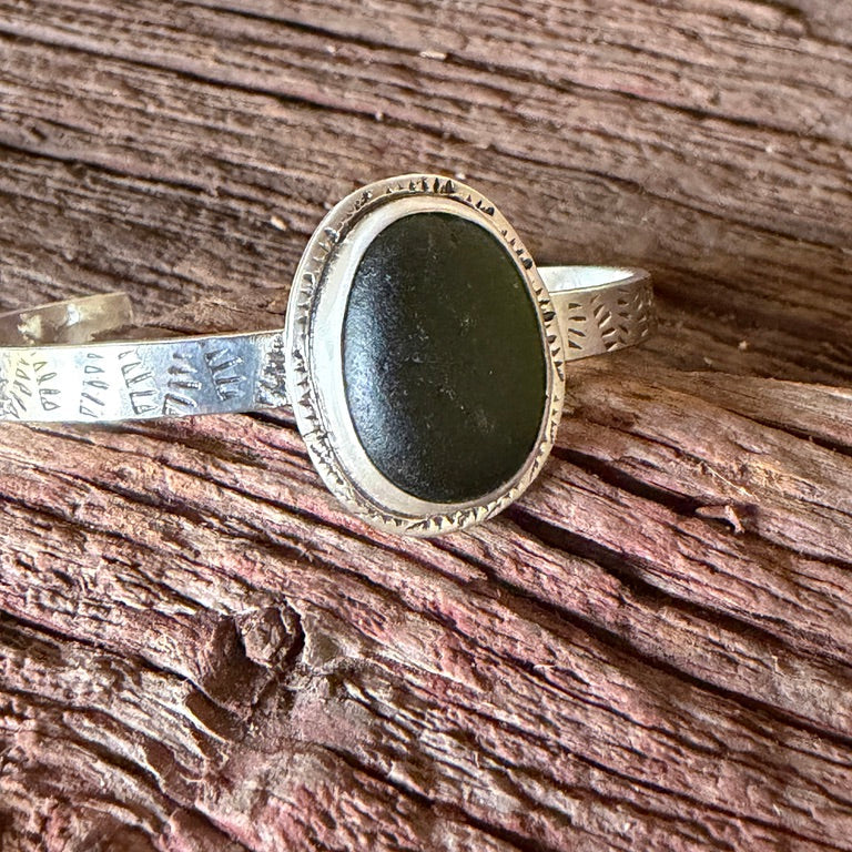 Olive Green Sea Glass Cuff