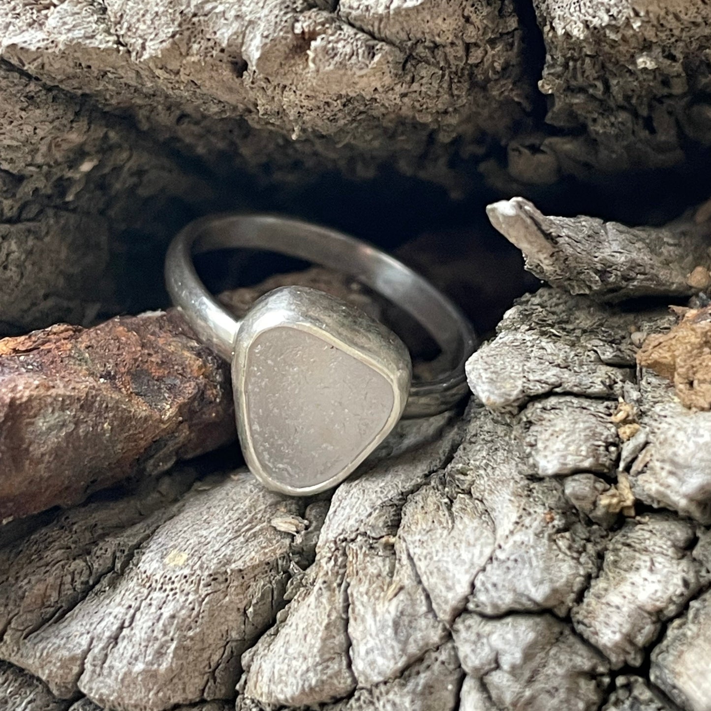 Frosty White Sea Glass Ring - Size 7