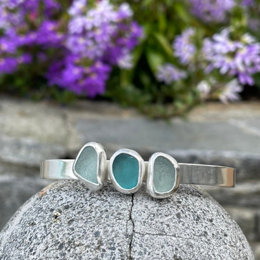 Three Piece Sea Glass Cuff Bracelet