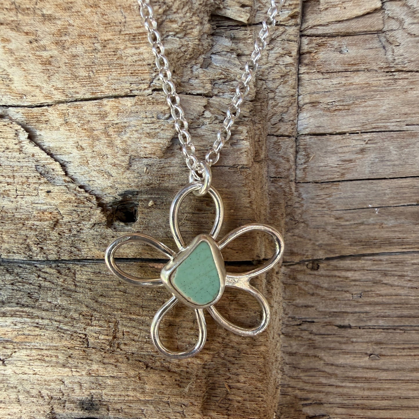 Aqua Sea Pottery Daisy Pendant