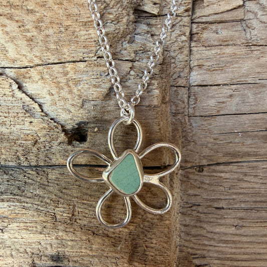 Aqua Sea Pottery Daisy Pendant