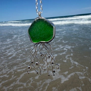 Kelly Green Sea Glass Jellyfish Pendant