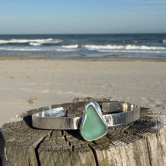 Teal Blue Sea Glass Cuff Bracelet