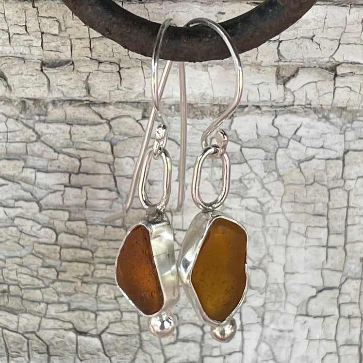 Amber Sea Glass Earrings