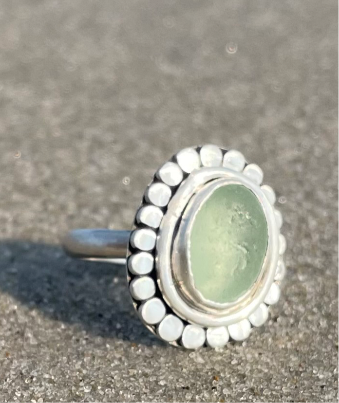 Sea Foam Green Sea Glass Ring - Size 9