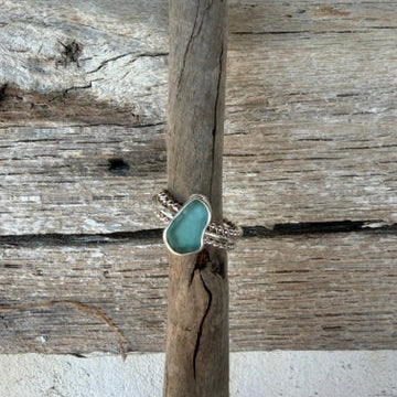 Light Aquamarine Sea Glass Stacking Rings - Size 10.75