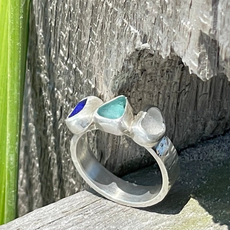 Three Piece Sea Glass Ring - Size 7.5