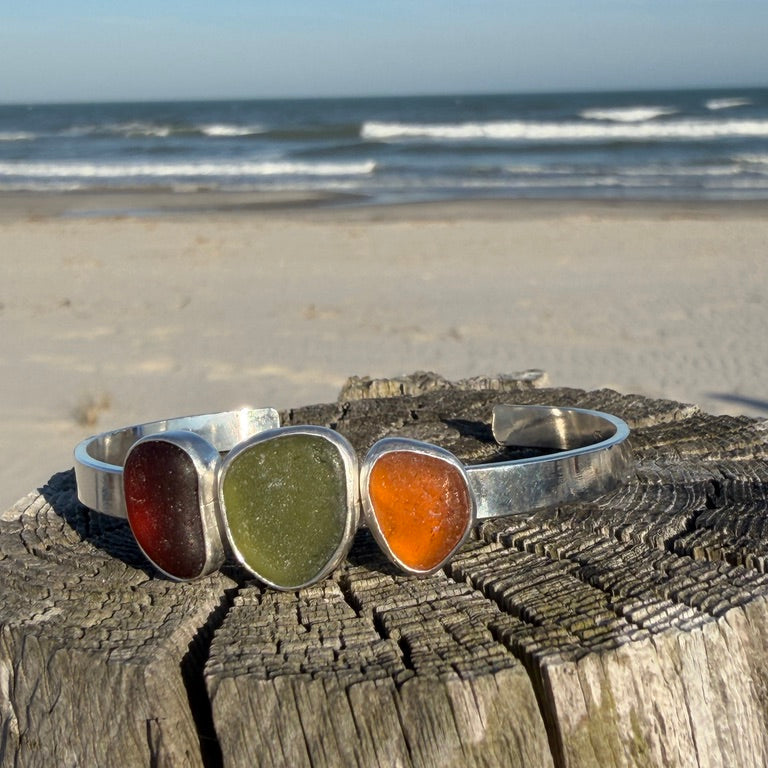Three Piece Sea Glass Cuff Bracelet