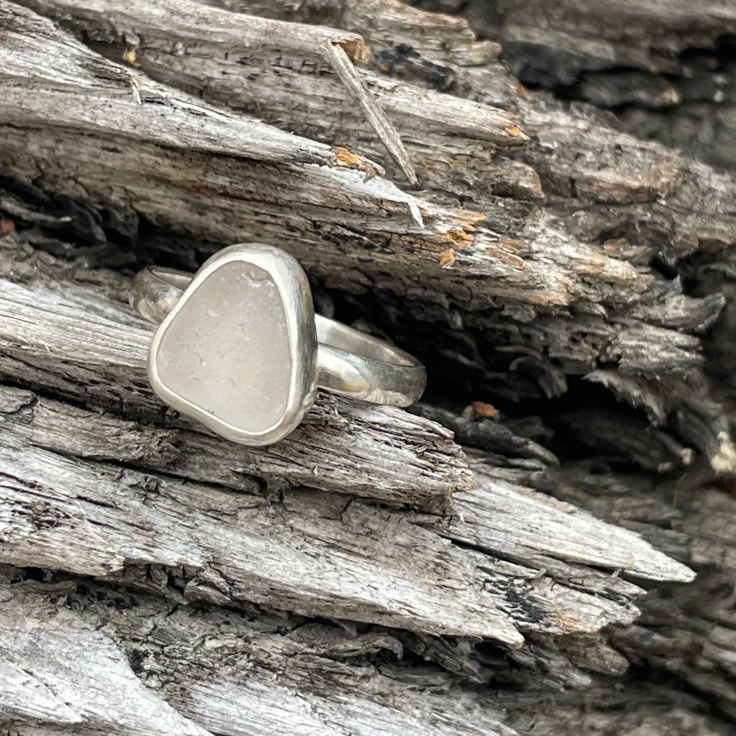 Frosty White Sea Glass Ring - Size 7