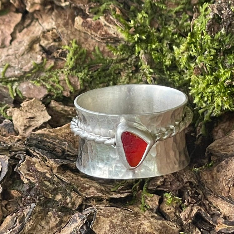 Red Sea Glass Spinner Ring - size 8.25