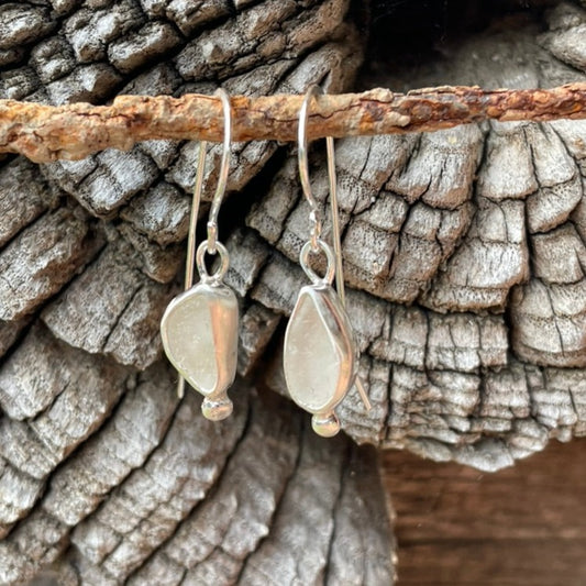 Frosty White Sea Glass Earrings