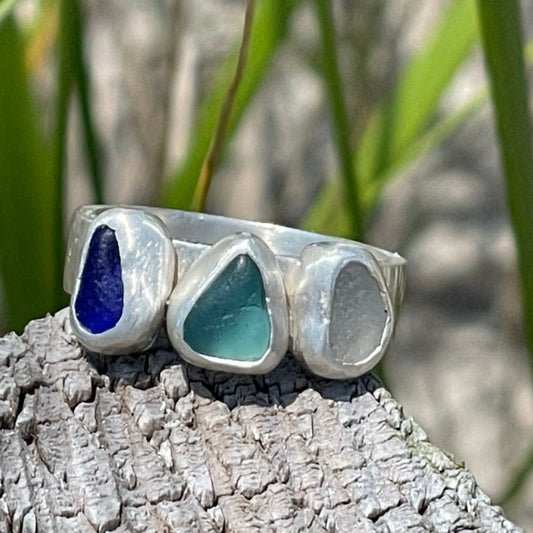 Three Piece Sea Glass Ring - Size 7.5