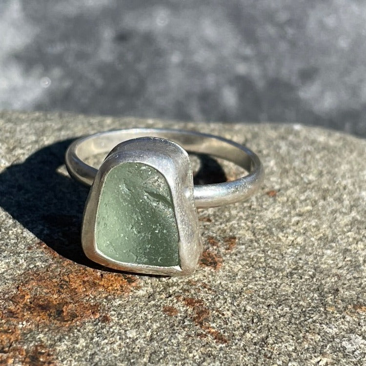 Chunky Sea Foam Green Sea Glass Ring - Size 10